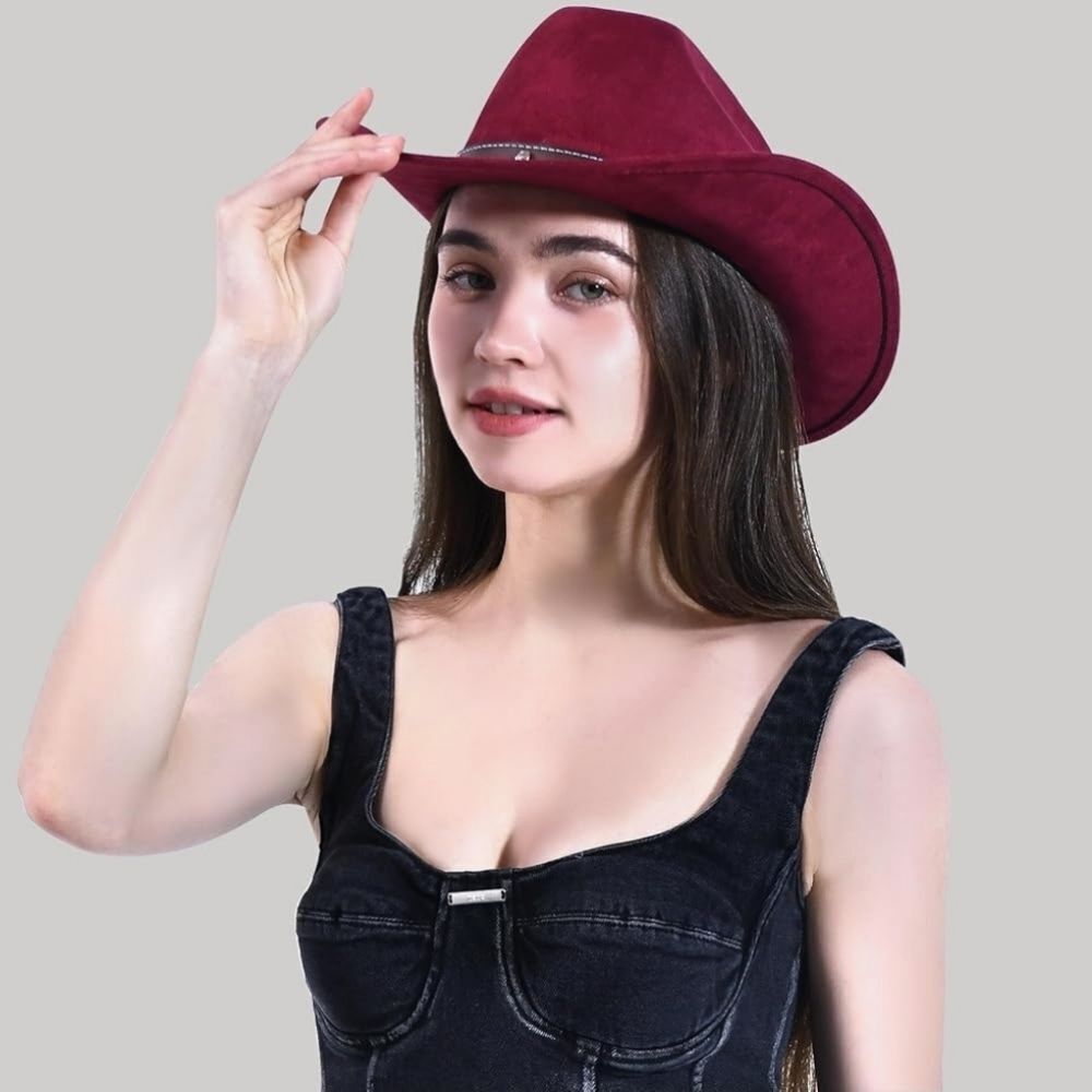 🩵⏭️NWOT Pinkish Red Faux Suede Rhinestone Cowgirl Hat